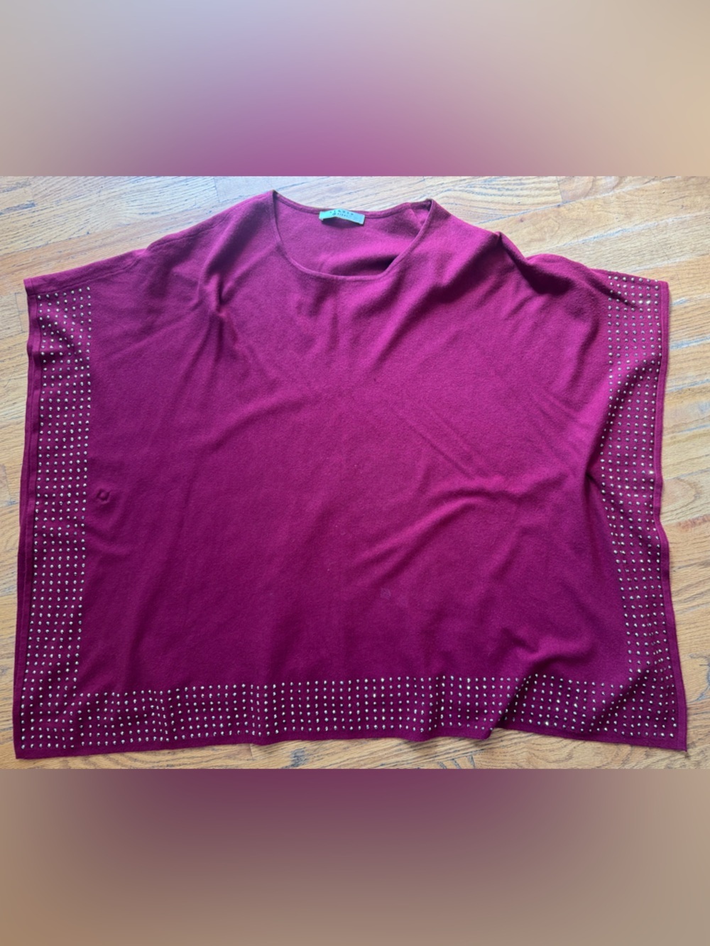 Sioni Maroon Embellished Knit Poncho - Picture 10 of 12